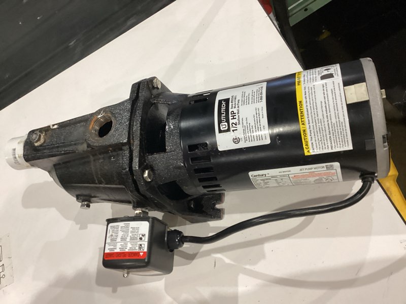 Condition photo showing As Is for utilitech 1/2-hp 115 and 230 -volt 11-gallon cast iron shallow well jet pump