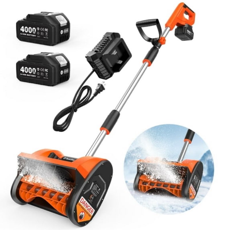 Taskstar 21V 12-inch Cordless Snow Shovel Electric Snow Blower with Directional Plate, 2xBattery & Quick Charger for Driveway & Sidewalks