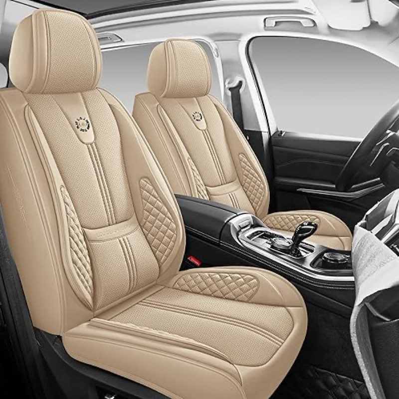 l.d.j design tide play car seat covers front only, black seat cover for cars compatible airbag, easy install luxury leather automotive seat covers with lumbar support, for car, truck, suv, beige front only beige