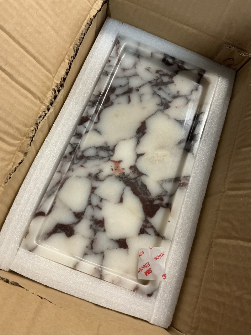 Condition photo showing Good Condition for 100% natural luxury calaccata viola marble small hand towel tray holder organizer, makeup bathroom holder 10" x 5" x 0.7" viola-rectangle-10"x5"x0.7"