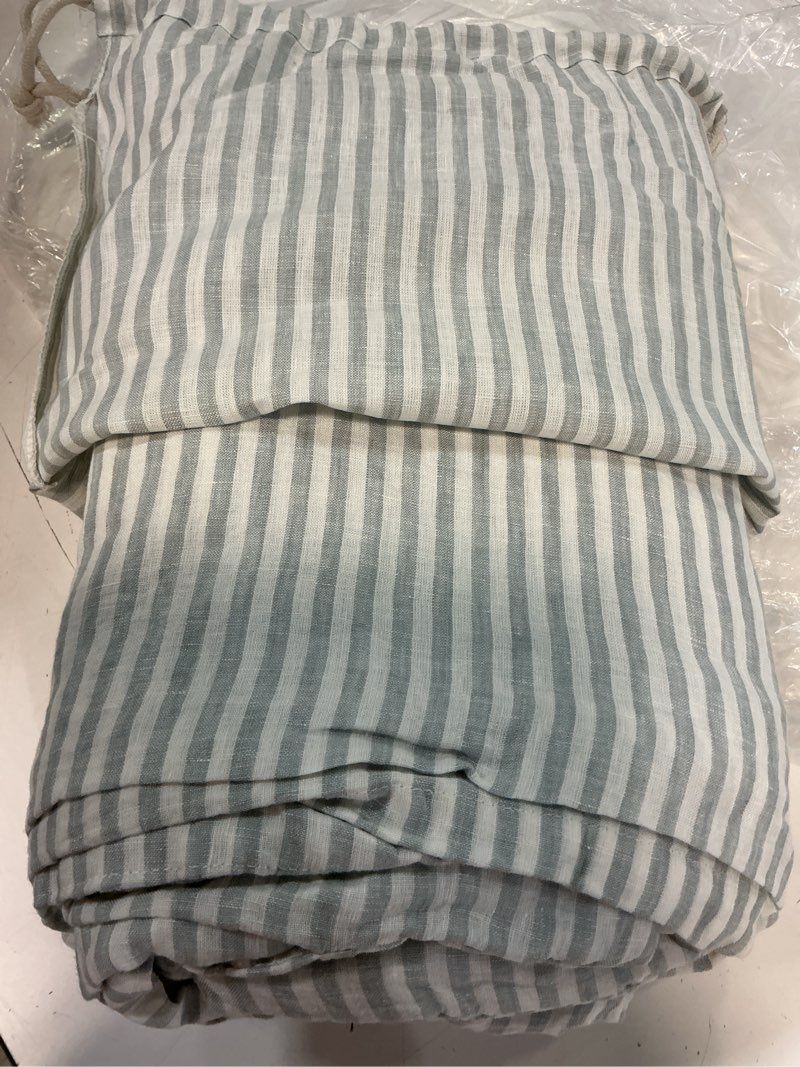 Condition photo showing Good Condition for european linen stripe duvet cover, king/cal king, mist/white stripe
