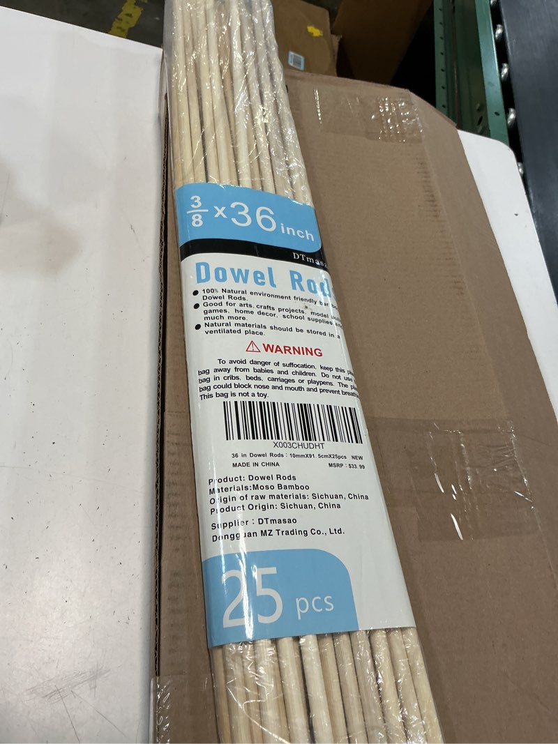 Condition photo showing As Is for dtmasao 25 pcs dowel rods wood sticks wooden dowel rods - 3/8 x 36 inch unfinished bamboo sticks - for crafts and diyers 3/8 x 36 inch 25