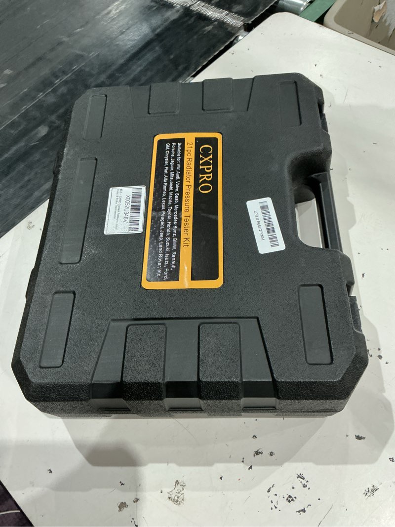 Condition photo showing As Is for cxpro 21pc coolant pressure tester kit, 15 radiator adapters & wrench, with vacuum pump & probe ther