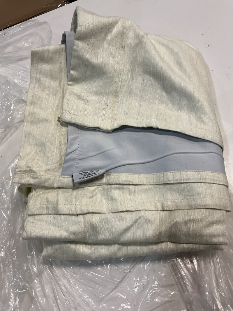 Condition photo showing Good Condition for raw silk room darkening curtain, 48x96, ivory single panel