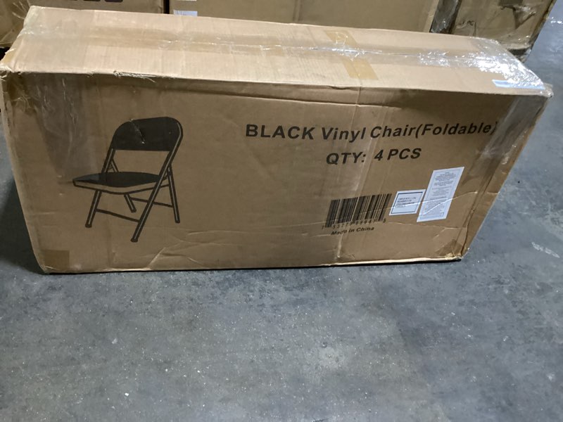 Condition photo showing New/Like New for vingli folding chairs all steel metal frame, capacity 350 lbs, durable portable and versatile for indoor outdoor use, black, set of 4