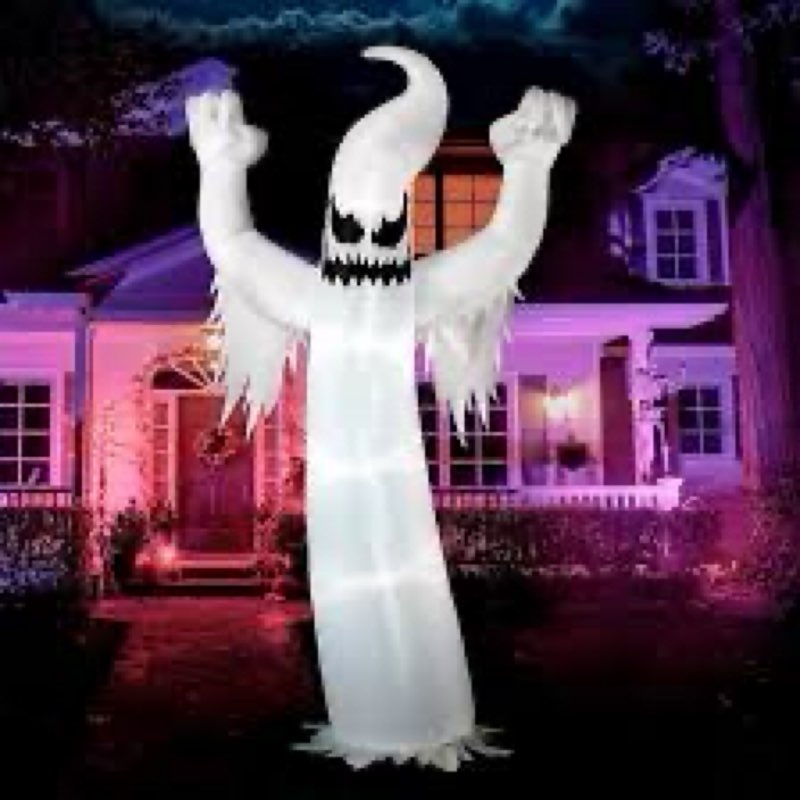 12FT Halloween Inflatables Giant White Ghost, Halloween Inflatable Outdoor Decoration, LED Colored L