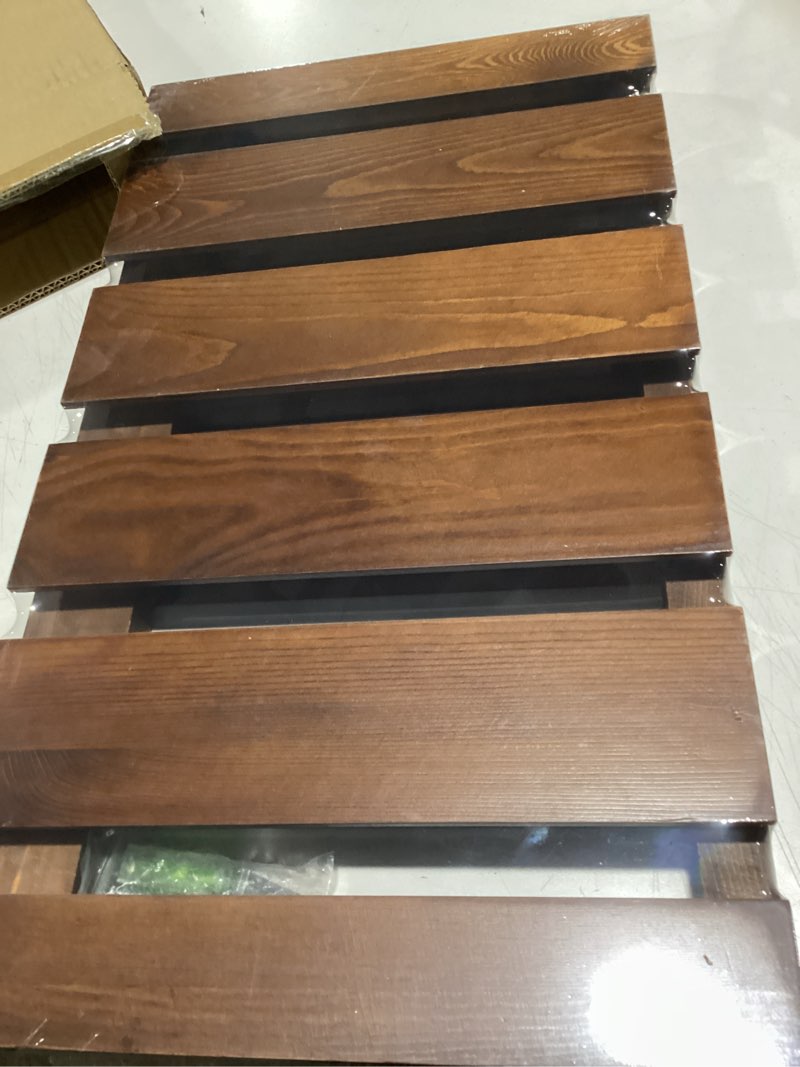 Condition photo showing Good Condition for Rustic State Palomino Wall Mounted Wood Floating Wine Liquor Bottle Rack with Glassware Holder Stemware Shelf Storage Organizer - Home, Kitchen, Dining Room, Bar Décor - Walnut Stained