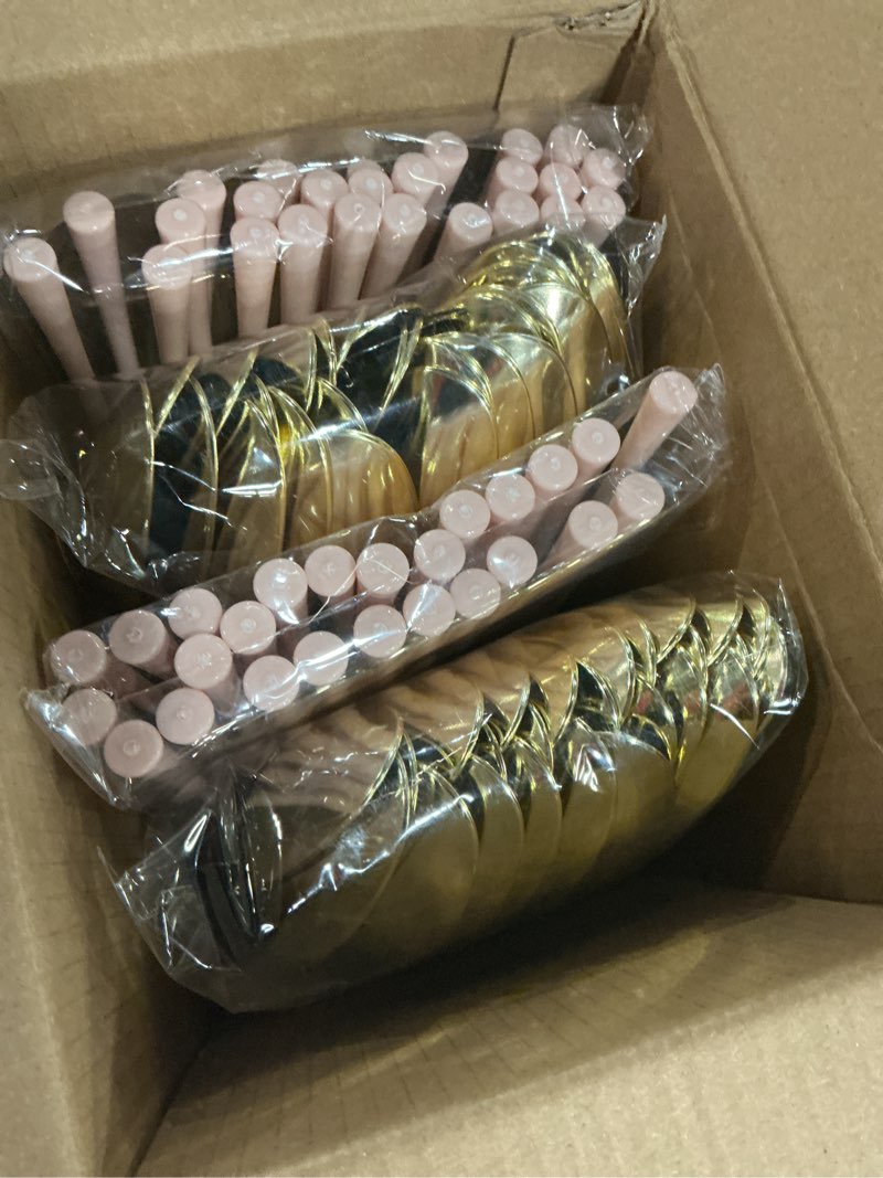 Condition photo showing New/Like New for lullaby 150pcs gold plastic silverware, high end disposable cutlery with pink handle include 50 forks, 50 spoons, 50 knives, perfect for birthdays, parties, weddings, and more pink-150pcs