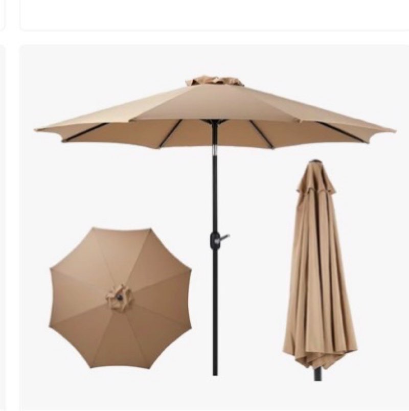 olixis 7.5ft patio umbrella with tilt and crank button & 8 sturdy ribs waterproof, patio table umbre