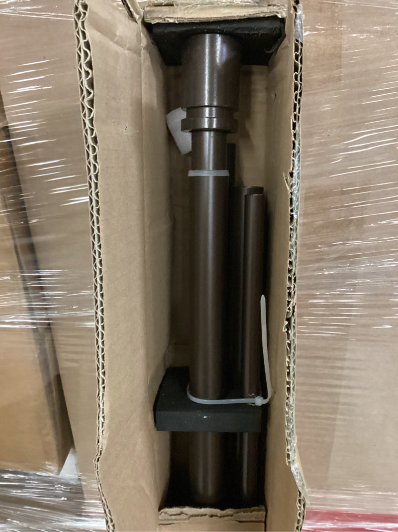 Condition photo showing As Is for double curtain rod 72 to 144 inch,1 inch heavy duty curtain rods for windows with solid aluminum cylindrical finials and bracket,1’’ front and 5/8’’ back double drapery rod,antique brown antique brown 72-144"