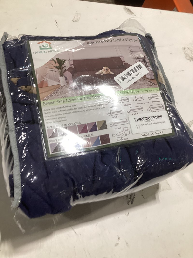 Condition photo showing Good Condition for u-nice home large sofa cover reversible couch cover for dogs with elastic straps water resistant furniture protector for pets couch cover for 4 cushion couch (oversized sofa, navy/taupe) navy/taupe 78"sofa xl-xl large