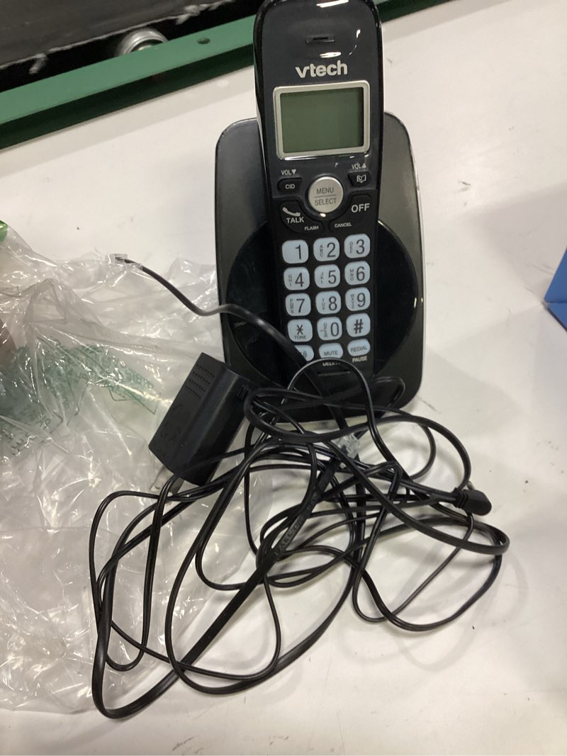 Condition photo showing As Is for vtech cordless phone with dect 6.0, full-duplex speakerphone, lighted display, backlit keypad, caller id/call waiting, volume control, hearing aid compatible, wall mount | vg131-11 (black) black without answering machine