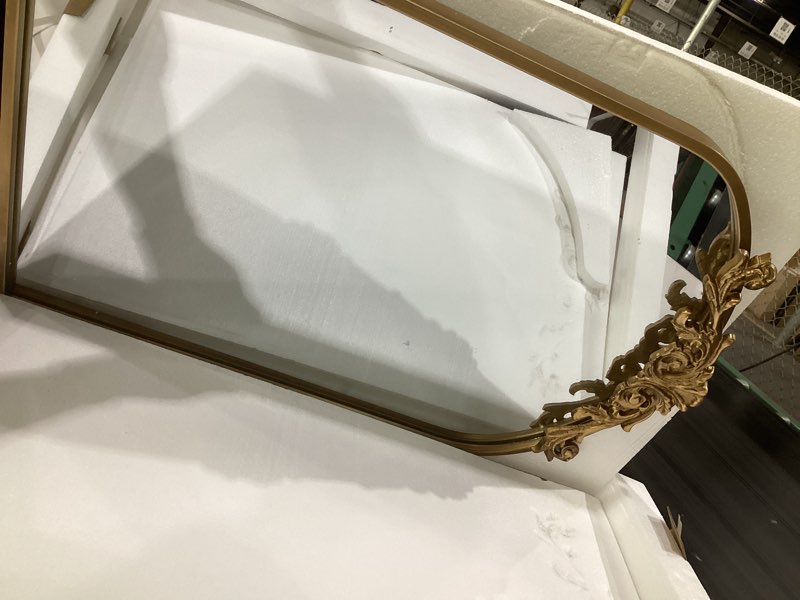 Condition photo showing Good Condition for gold traditional vintage ornate baroque mirror,gold brass mirror for wall,victorian antique bronze mirrors arched for bathroom/living room/hallway/fireplace 19"x27" retro gold 27"l x 19"w