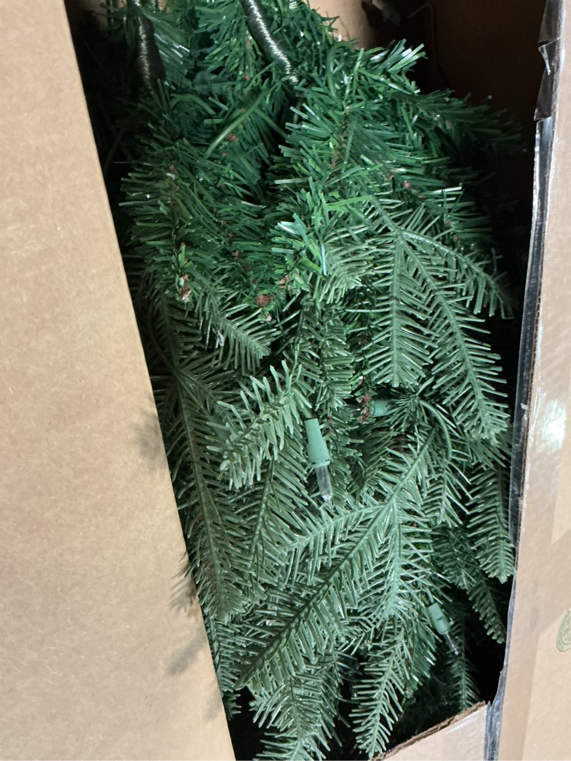 Condition photo showing As Is for liguanow 4ft pre-lit flocked christmas tree with 100 warm white lights, full white christmas tree with premium pvc branches,realistic snowy look, indoor fake snow xmas tree for home office shops flocked prelit 4ft