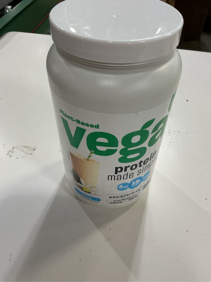 Condition photo showing New/Like New for (best before:aug/03/2026)vega drink , plant-based, vanilla, protein made simple 35.7 oz(2lb 3.7 oz)