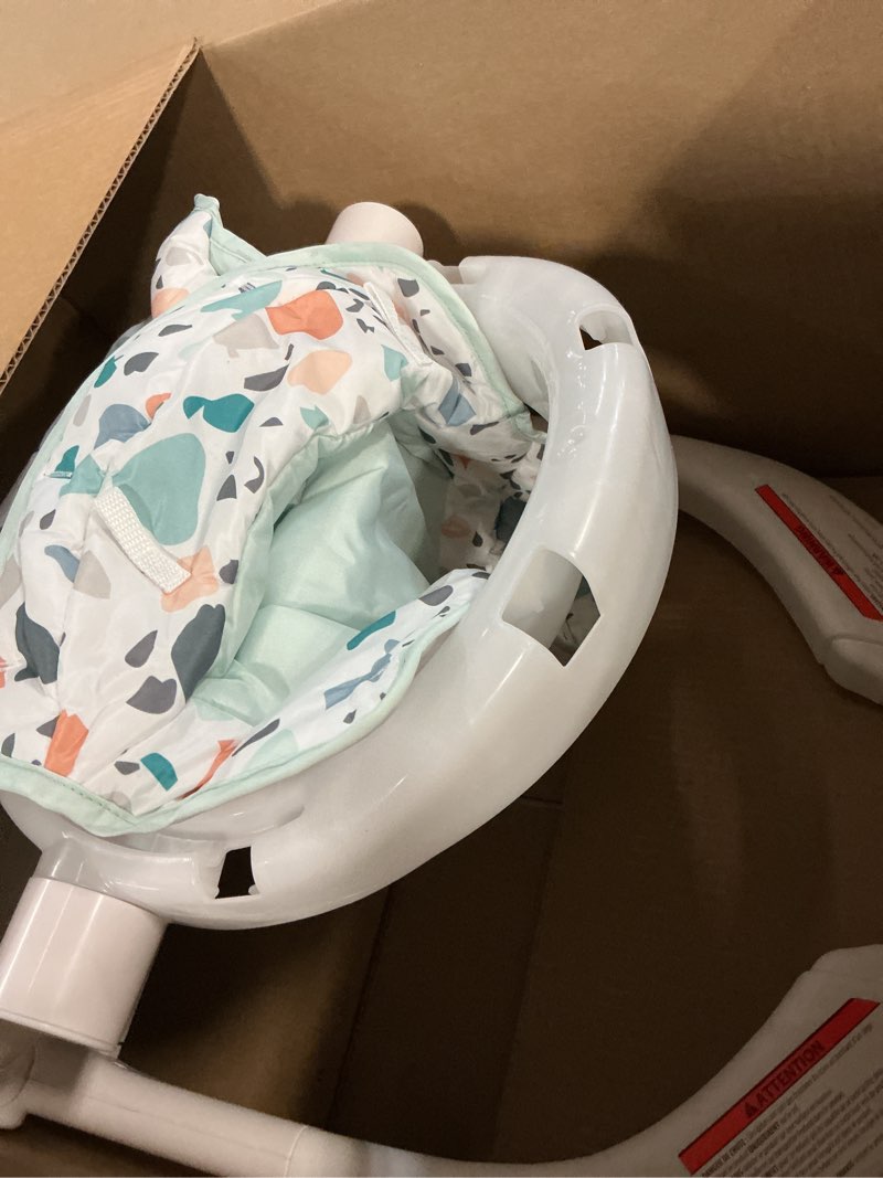 Condition photo showing As Is for fisher-price portable baby chair sit-me-up floor seat with developmental toys & machine washable seat pad, pacific pebble 1 count pacific pebble