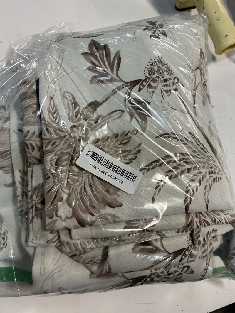 Condition photo showing New/Like New for jinchan blackout floral curtains for bedroom, 84 inches long printed flower black out curtains, french country back tab taupe window treatment farmhouse drapes set 2 panels taupe *jacobean taupe on off white 52"w x 84"l (pack of 2)