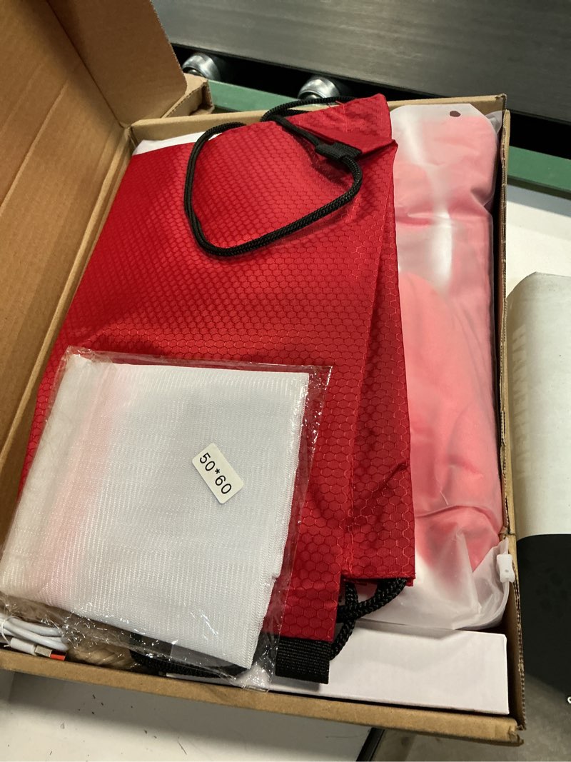 Condition photo showing New/Like New for Portable Heated Blanket with 20000mAh 7.4V Power Bank, Large Size 71" × 43", 3 Heat Settings, 11 Quick Heating Zones, 1–6 Hour Timer, Includes Laundry Bag, Waist Belt, and Outdoor Backpack?Red