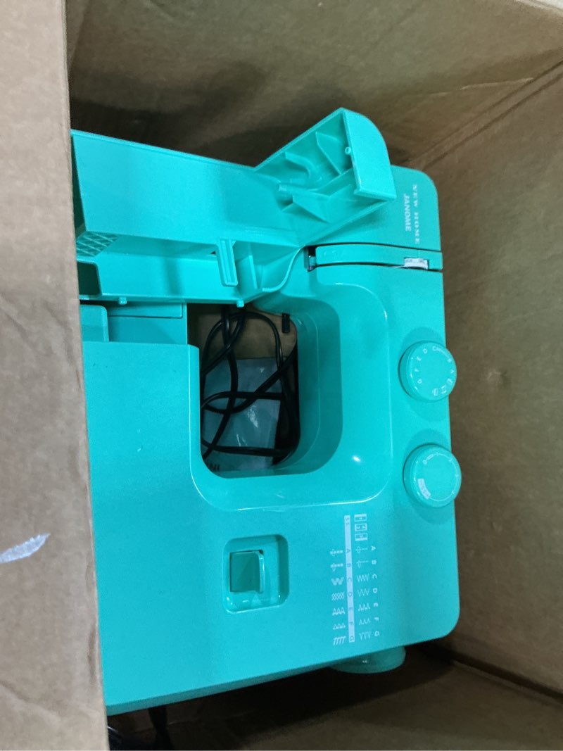 Condition photo showing As Is for janome arctic crystal easy-to-use sewing machine with interior metal frame, bobbin diagram, tutorial videos, made with beginners in mind!, turquiose