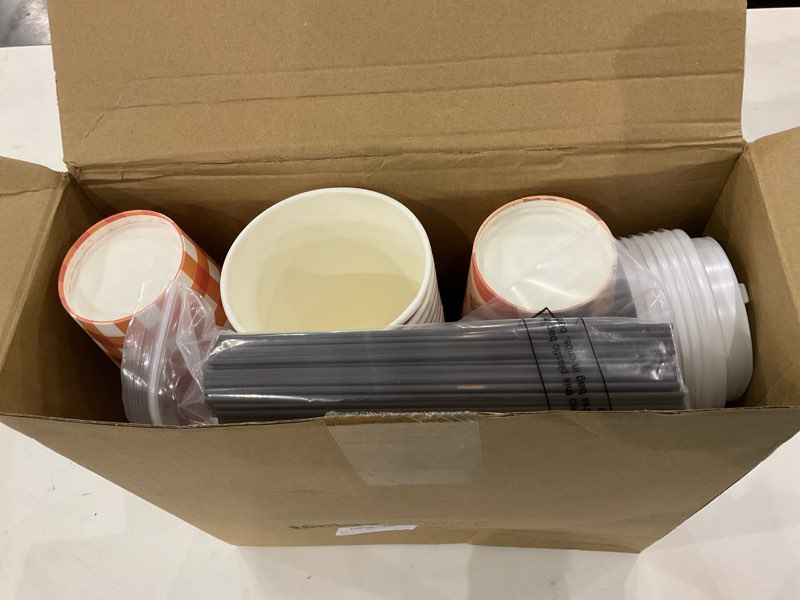 Condition photo showing New/Like New for Umigy 60 Pack Fall Paper Coffee Cups 16 oz Thanksgiving Paper Hot Cup Disposable with Lids and Stirrers Beverage Drinking Cup with 6 Designs for Juice Water Coffee Tea for Home Shops