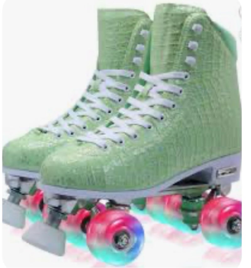 Roller Skate for Women Girls and Kids, High-top Double Row-Classic Rollerskates Size 5 6 7 8 9 10 11 and Youth Size 2 3, Indoor Outdoor Roller Skates for Beginner Ladies with Light-up Wheels US 2Y Green /White