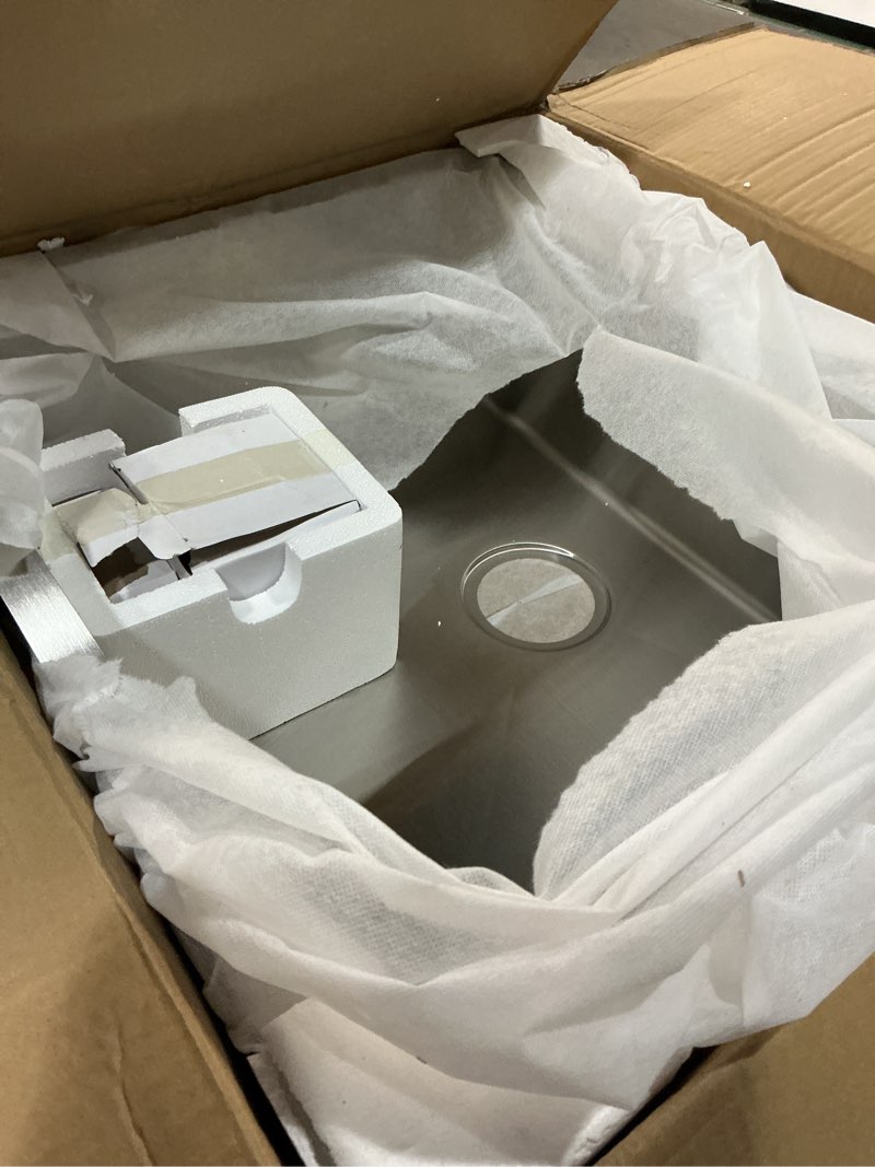 Condition photo showing Good Condition for friho 25x22 drop in kitchen sink, brushed nickel topmount kitchen sinks, sus304 commercial handmade 16 gauge single bowl stainless steel sink with basket strainer stainless steel 25"x22"x9"