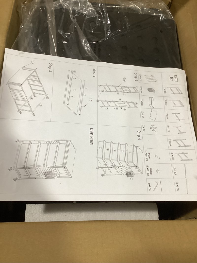 Condition photo showing New/Like New for (similar) rolling cart with 5 drawers, plastic drawer storage carts with wheels & wooden tabletop, metal utility cart for office bedroom living room classroom, craft organization and storage, dark black dark black 5-drawer