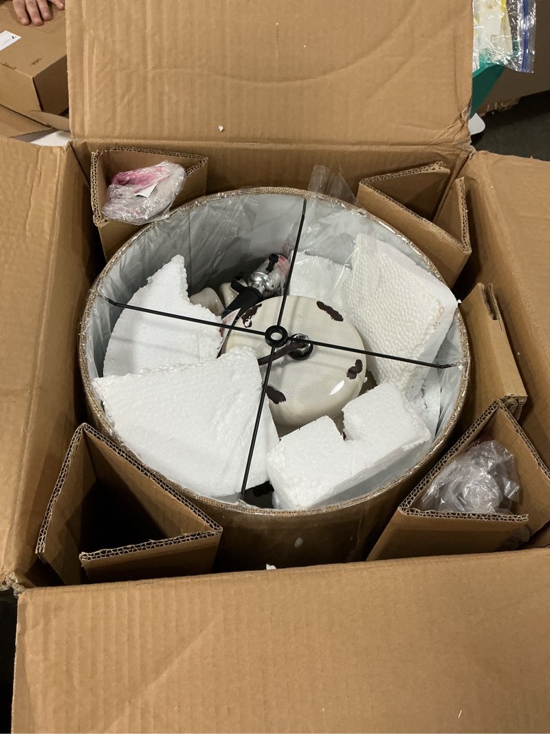 Condition photo showing New/Like New for signature design by ashley emelda farmhouse 27" ceramic table lamp, cream glaze crackle finish