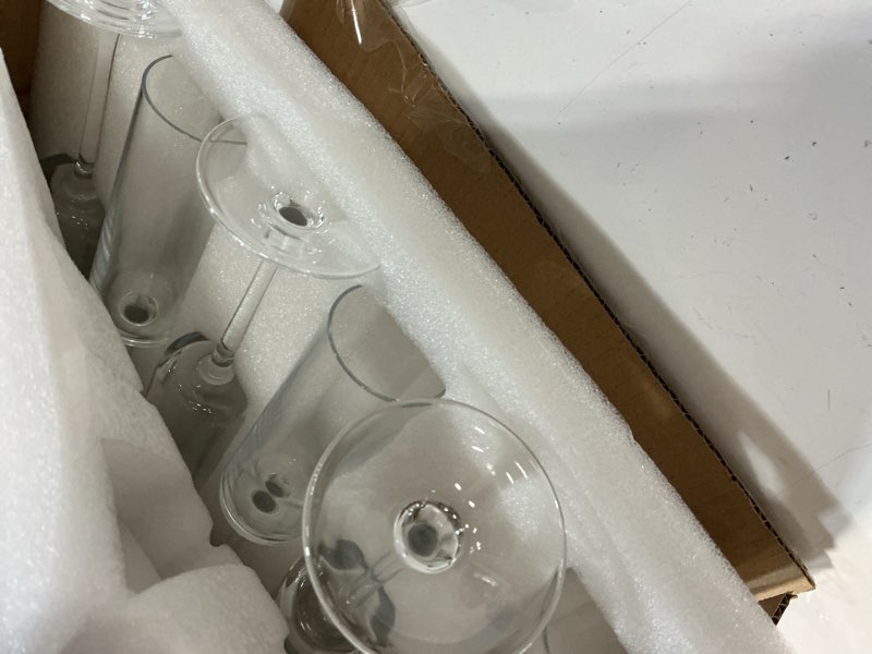 Condition photo showing Good Condition for umeied champagne flutes, 6oz edge champagne glasses set of 12 with long stem - sparkling wine glasses & elegant gift for home, wedding, anniversary, party, birthday, clear