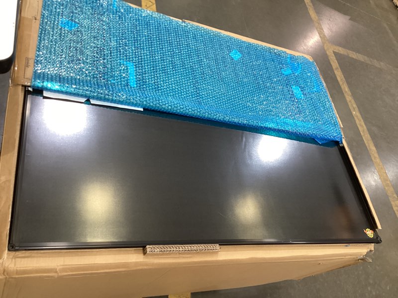 Condition photo showing As Is for large 48" x 36" magnetic chalk board| wall mounted chalk black bulletin board with pen tray, black aluminum message presentation memo board for office & school