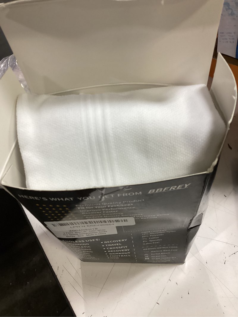Condition photo showing New/Like New for 3 pairs easy on/off compression socks - 15-20 mmhg moderate support socks with cushioned sole and seamless toe large-x-large 3 pairs - white