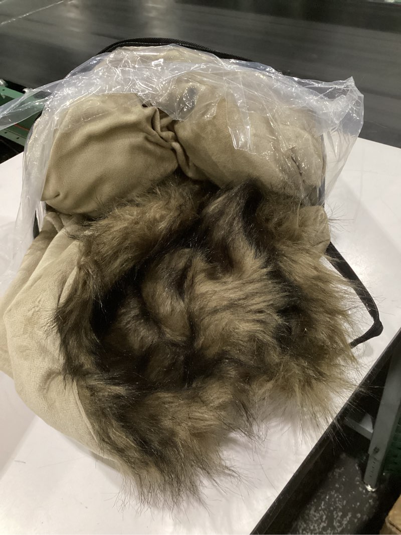 Condition photo showing Good Condition for luxury plush faux fur throw blanket, long pile brown with black tipped blanket, super warm, fuzzy, elegant, fluffy decoration blanket scarf for sofa, armchair, couch and bed, 60''x 80'' brown 60'' x 80''