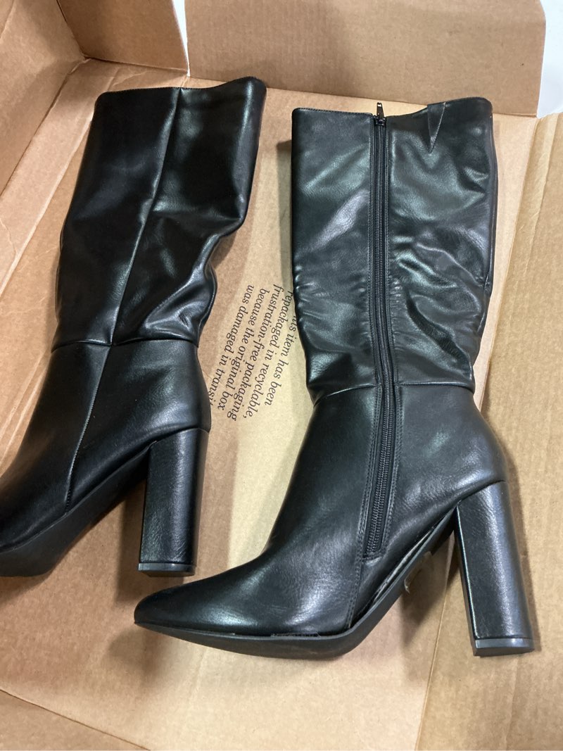 Condition photo showing As Is for DREAM PAIRS Knee High Boots Women Chunky Heel Pointed Toe Tall Boots for Women Side Zipper Long Boots 7.5 Black-pu