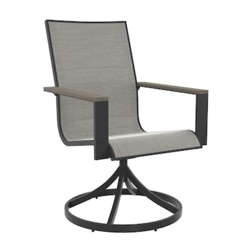 style selections elmhurst black steel frame swivel dining chair with gray sling seat