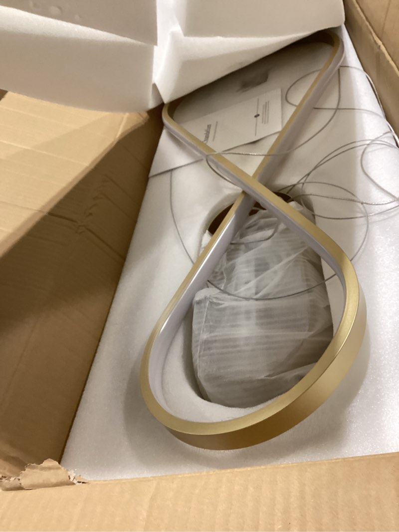Condition photo showing Good Condition for modern led chandelier gold dimmable led pendant light for dining room light fixture over table modern kitchen island lighting high ceiling with remote for living room(42 inch, 3000k-6500k) gold 42in