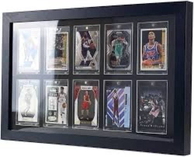 Trading Card Display Case - Baseball Card Display Case Wall Mount, Hold 10 Cards Sports Card Display Frame for Basketball Football Hockey Cards, Black Standard (10 Cards)