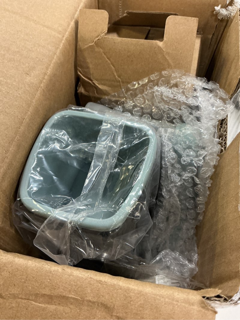 Condition photo showing New/Like New for keouke rotary cheese grater pro 6 in 1 - shredder crinkle slicer grinder ice shaver, stable suction, time-saving easy use & clean, safe morden kitchen tool for cheese, vegetable, nuts, chocolate 6 in 1 grey blue sp