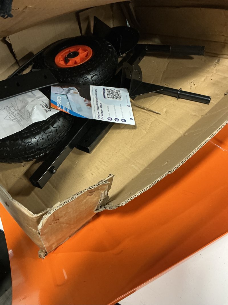Condition photo showing Good Condition for Garvee Snow Shovel Pusher for Driveway,Heavy Duty 2-Wheel Snow Shovel with Single Rod,29" Angled Blade Efficient Metal Snow Removal,5 Level Adjustable Height Handle,Snow Plow for Sidewalk(Orange)