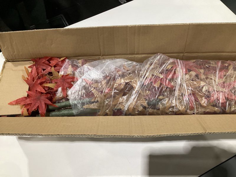 Condition photo showing Good Condition for Dark Red 6.6FT Faux Maple Fall Tree, Thanksgiving Fall Decorations for Home, Artificial Maple Autumn Tree with Potted Base for Indoor Outdoor Porch Halloween Thanksgiving Decor (2 Pack) Dark Red 2