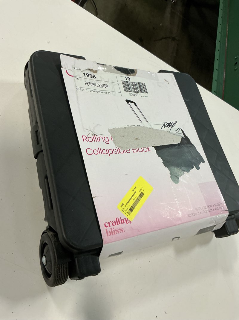 Condition photo showing As Is for everything mary collapsible rolling cart organizer with lid, storage for office & crafts