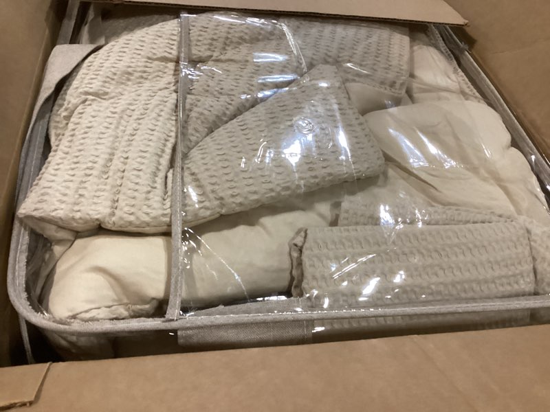 Condition photo showing Good Condition for Levtex Home Cloud Waffle Full/Queen Comforter Set (90x94in) with 2 Pillow Shams (26x20in) - Solid Waffle Cotton Texture - Taupe - 100% Cotton Full/Queen Size Comforter Set - Soft, Pre-Washed Full/Queen Comforter Taupe