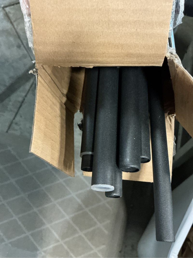 Condition photo showing As Is for Sun Zero SN47080 Bronn Industrial Pipe Blackout Wrap Around Double Curtain Rod, 66-120" Adjustable Length, Matte Black Finish, 3/4" and 5/8" Diameter Textured Steel Tubes 66-120" Matte Black