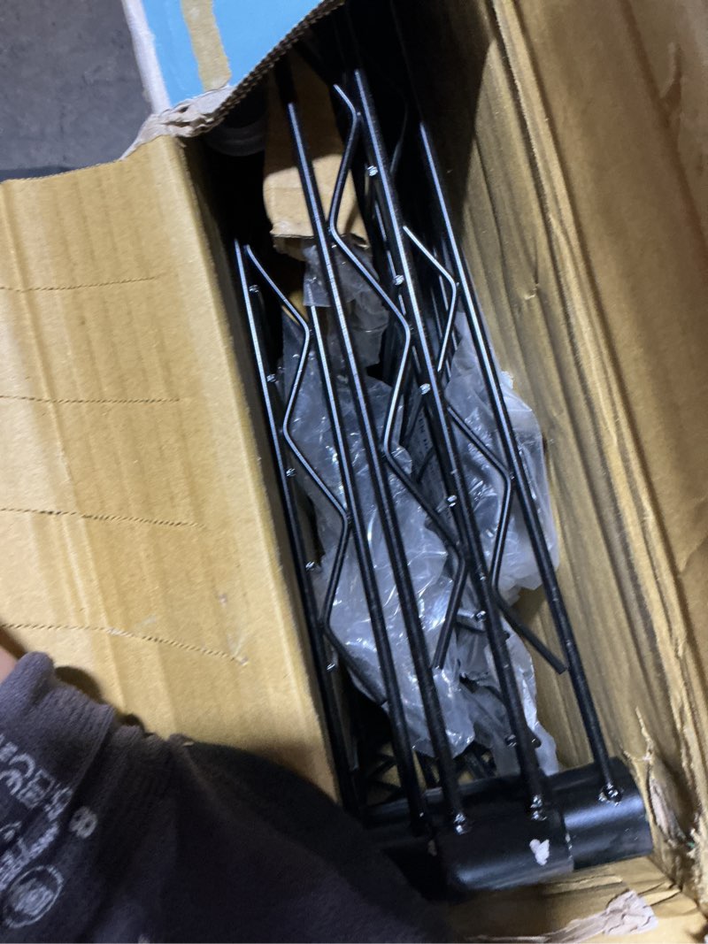 Condition photo showing Good Condition for whitmor 4 tier shelving unit, metal storage shelves with basket, adjustable heavy duty shelf, 400 lbs capacity per shelf, 1600 lbs total for pantry, garage, workshop, 36" l x 14" w x 54" h, black 4-tier, 36"l x 14"w x 54"h (with basket)