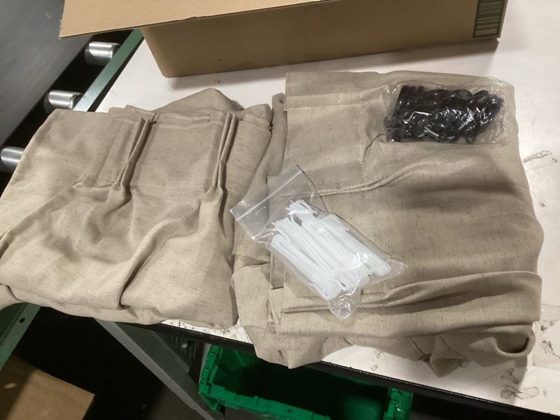 Condition photo showing Good Condition for (similar to) youngstex oatmeal linen curtains 84 lnches length 2 panels for living room, burlap semi sheer drapes with bronze grommet light filtering window treatments for bedroom farmhouse, 52 x 84 inch 52\"w x 84\"l (pack of 2) dark oatmeal