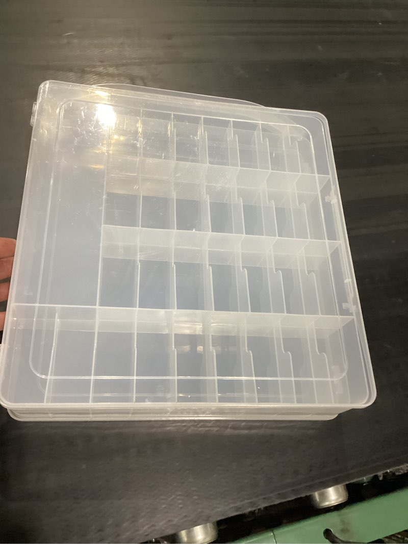 Condition photo showing New/Like New for 30 grids nail polish organizers and storage, double sided sewing thread storage, portable clear plastic organizer box for gel nail polish, sewing threads, embroidery floss, crafts, small toys