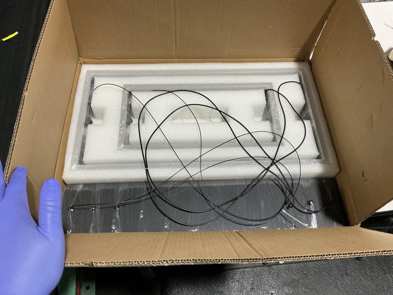 Condition photo showing As Is for modern led chandelier, double rectangles ceiling pendant lights, led island lights dimmable chandeliers for dining room living room bedrooms, black (40cm/60cm) rectangular 15.74in+23.62in