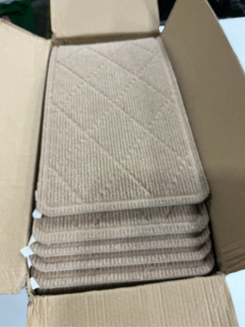 Condition photo showing New/Like New for stair treads for wooden steps indoor, 15 pack 8" x 30" non slip carpet stair treads with reusable adhesive for kids elders and dogs, surface polyester tpr backing stair rugs, beige 8*30inch beige 15