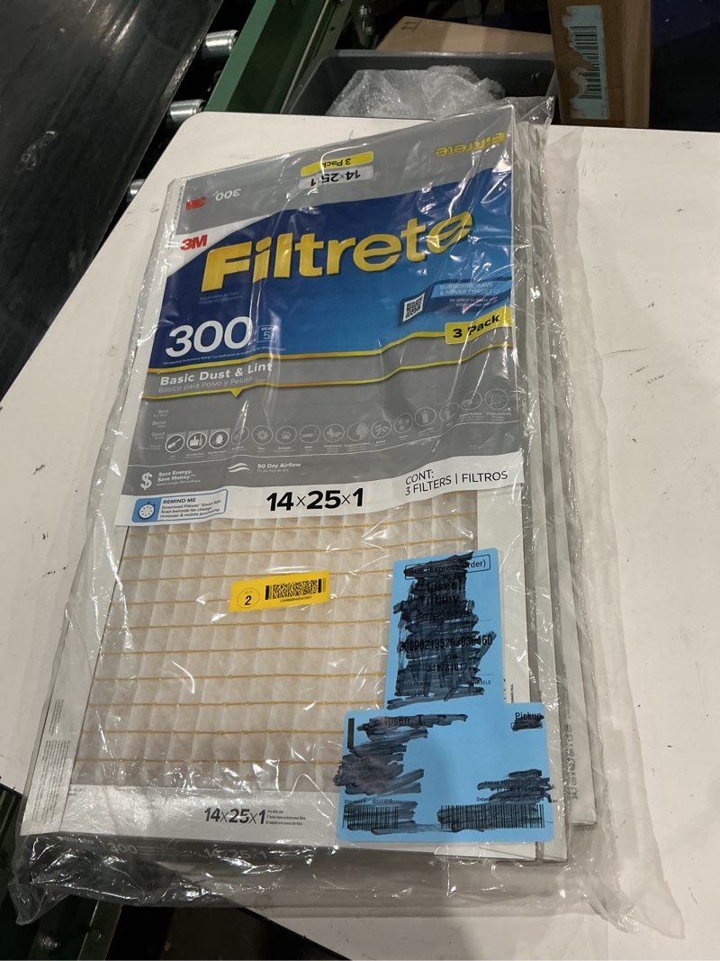 Condition photo showing New/Like New for filtrete 14-in w x 25-in l x 1-in merv 5 300 mpr basic dust and lint electrostatic air filter (3-pack)