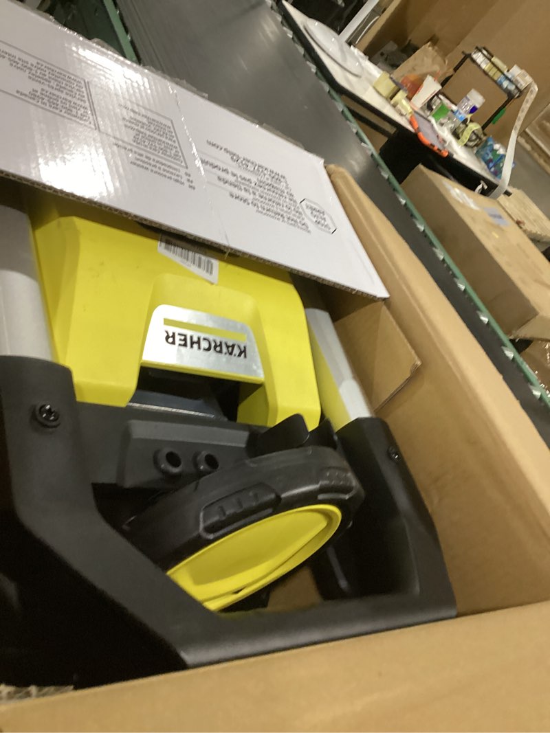 Condition photo showing As Is for kärcher pressure washer k1700, ceta certified, 3 spray nozzles, detergent tank, for cars, driveways, siding, patios, 1.2 max. gpm k1700 yellow