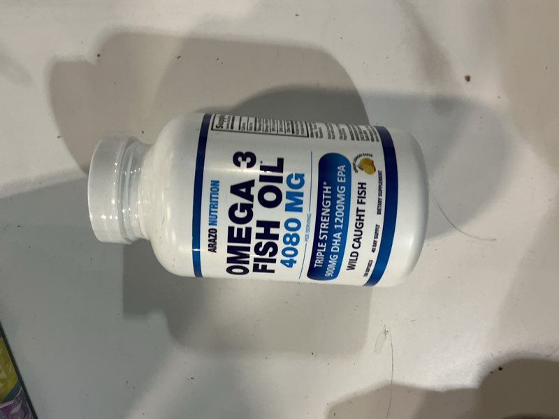 Condition photo showing New/Like New for (exp 07-20-2028)omega 3 fish oil 4,080mg - high epa 1200mg + dha 900mg triple strength burpless softgels - arazo nutrition (120 soft gels)